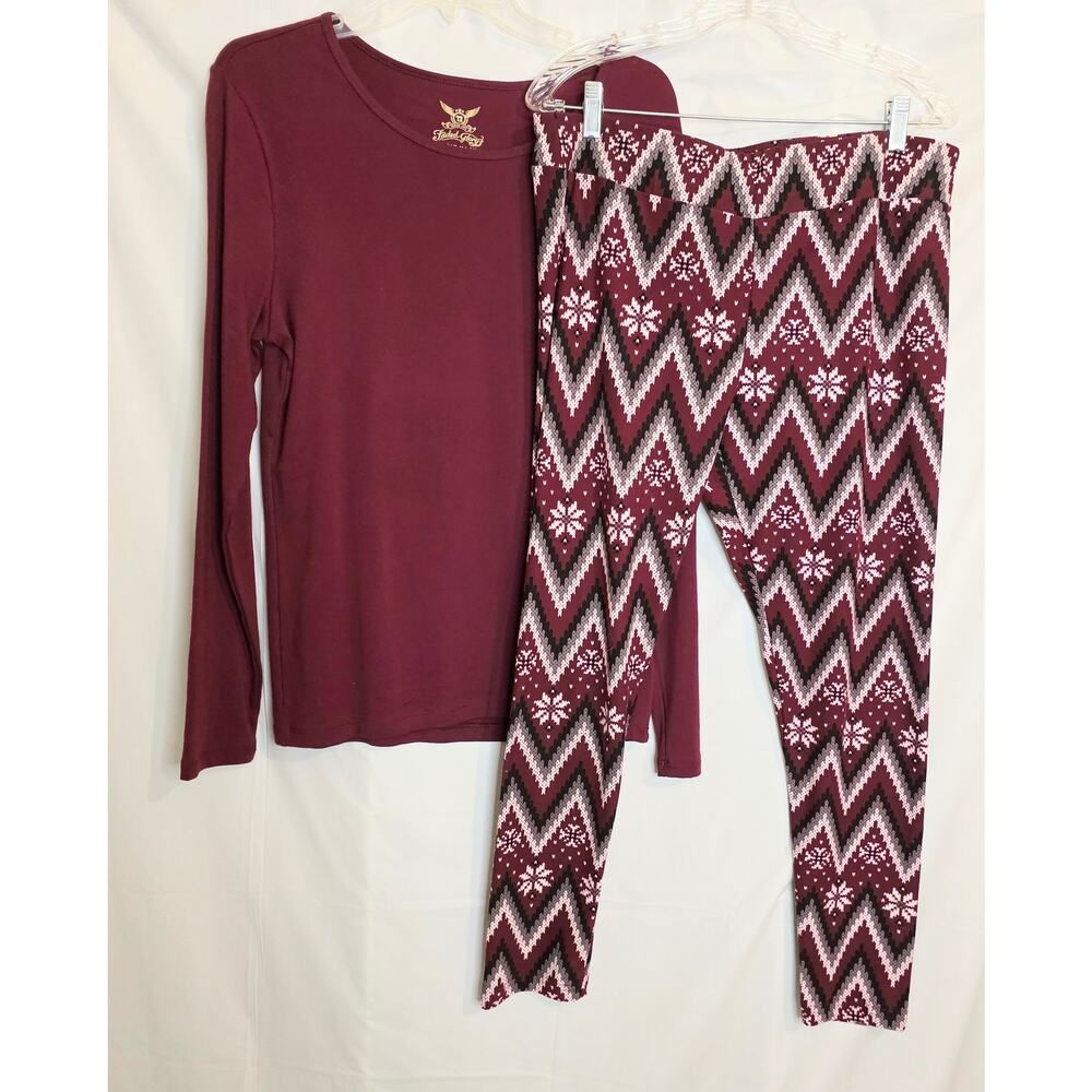 Faded Glory Pajama Set Women's Size XL (16-18) Maroon Long Sleeve Long Pants